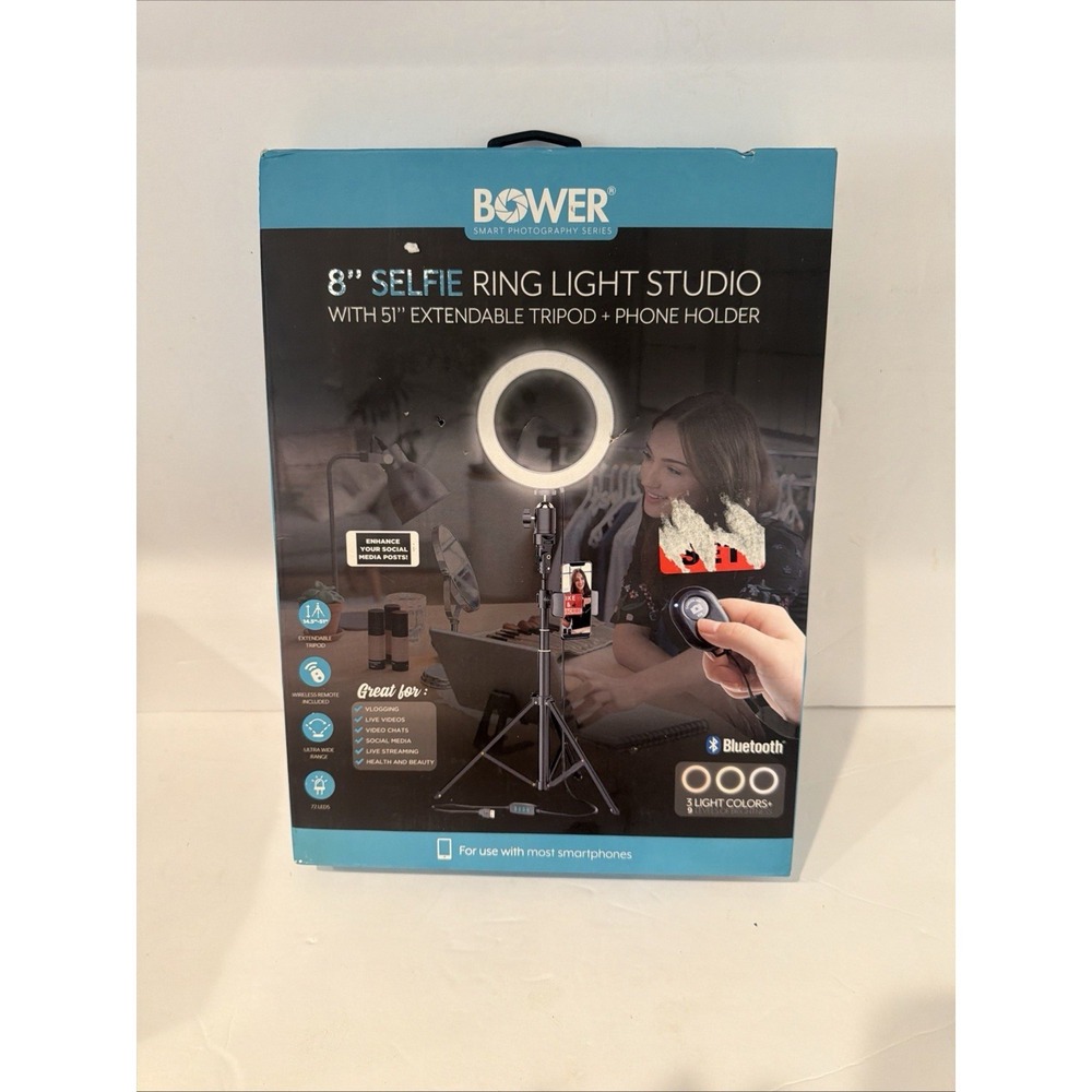 Bower 8'' Selfie Ring Light Studio 51" Extendable Tripod Phone Holder (607)